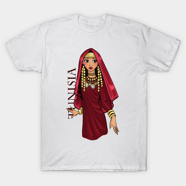 Black is Beautiful - Tunisia Africa Melanin Girl in traditional outfit T-Shirt by Ebony Rose 